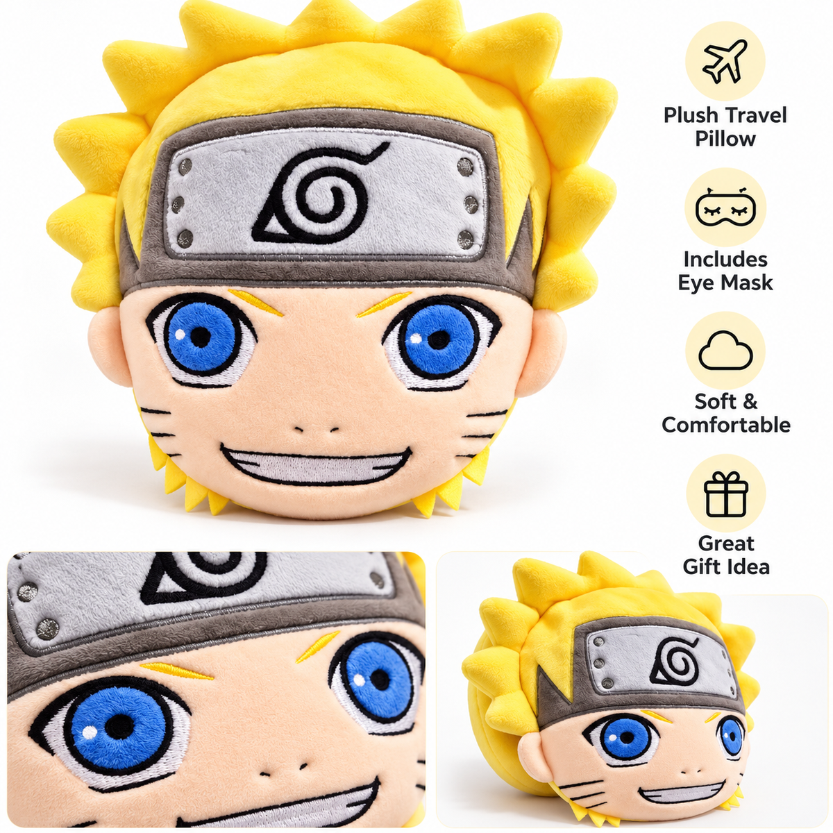 Naruto Shaped Plush Travel Pillow & Eye Mask – Relaxeazzz