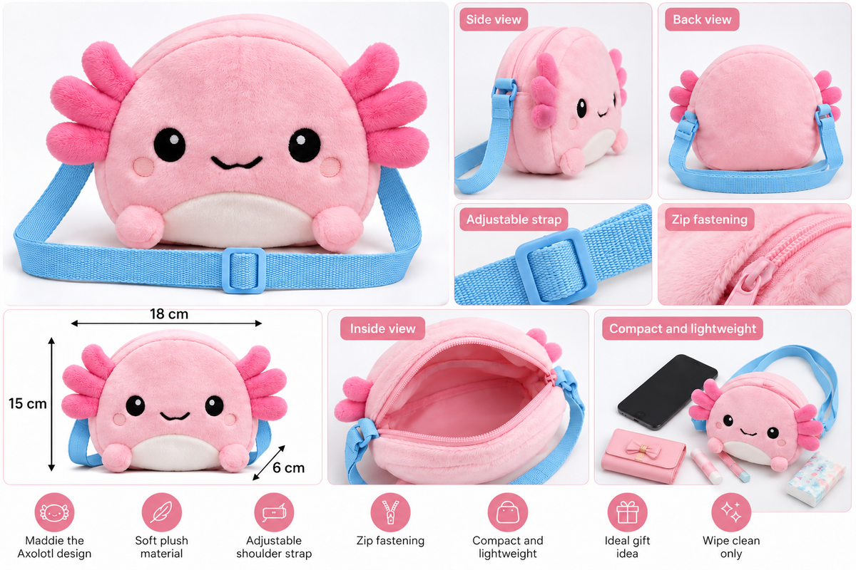 Maddie the Axolotl Plush Crossbody Shoulder Bag – Adoramals